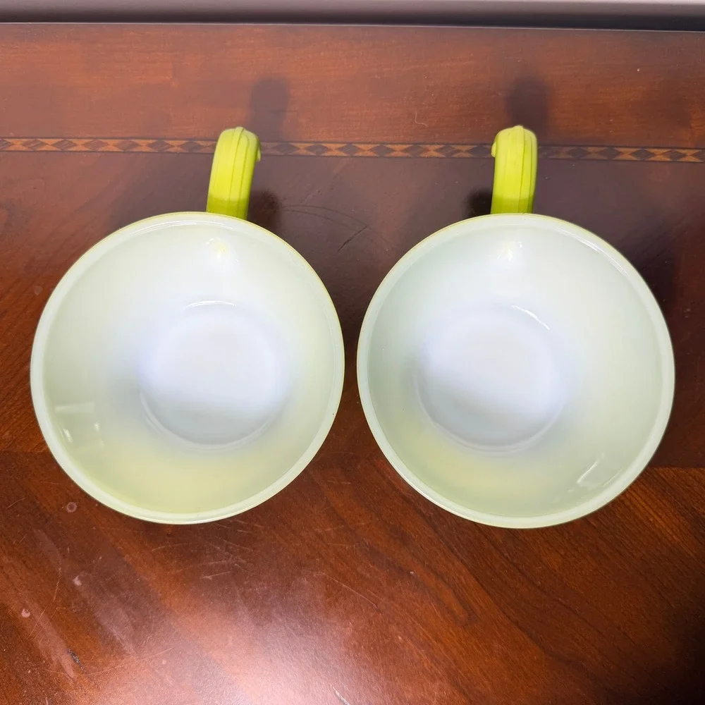 Vintage Fire King Green Ombre Handled Soup Bowls Set of 2 1960s Anchor Hocking